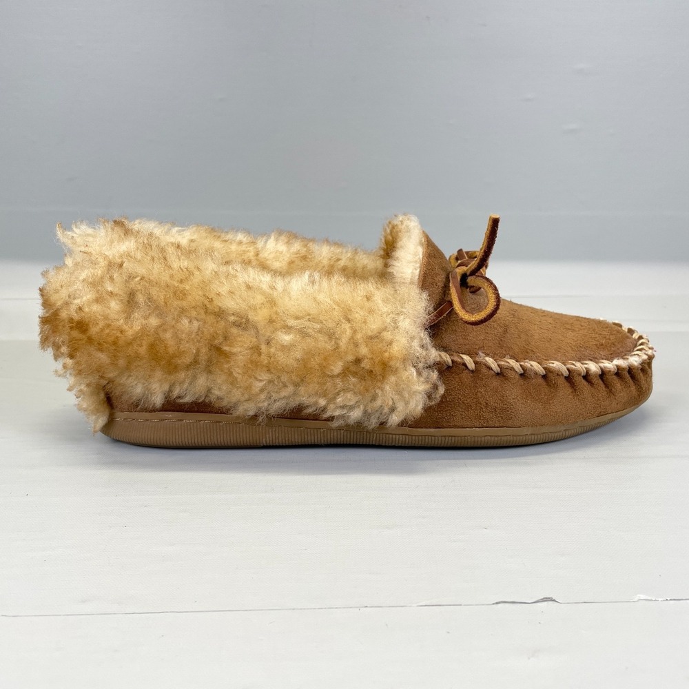 LL Bean Wicked Good Moccasins Womens Size 8 M Brown Suede Shearling Slippers